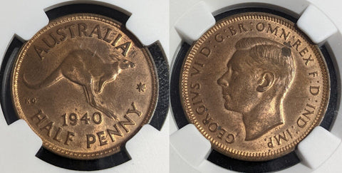 1940 Half Penny Australia NGC MS63 RB CHOICE UNC #3502
