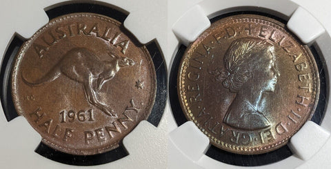 1961 P Half Penny 1/2d Dot after "PENNY" NGC MS64 BN GEM UNC #3506