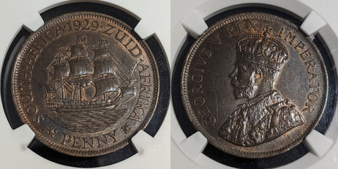 South Africa 1929 Penny 1d KM# 14.2 NGC MS61 BN #3505