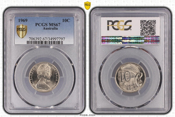 1969 Ten Cent 10c Australia PCGS MS67 FDC GEM UNC #3517