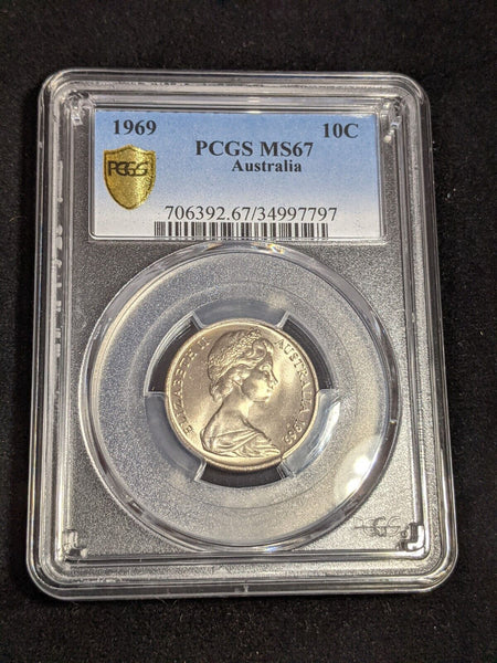 1969 Ten Cent 10c Australia PCGS MS67 FDC GEM UNC #3517