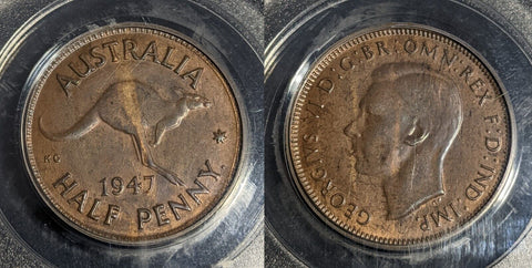 1947 Y Half Penny 1/2d Australia PCGS MS63BN CHOICE UNC #3527