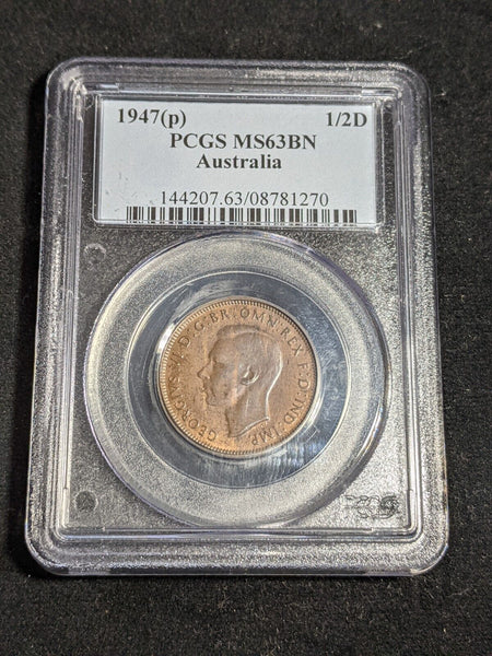 1947 Y Half Penny 1/2d Australia PCGS MS63BN CHOICE UNC #3527