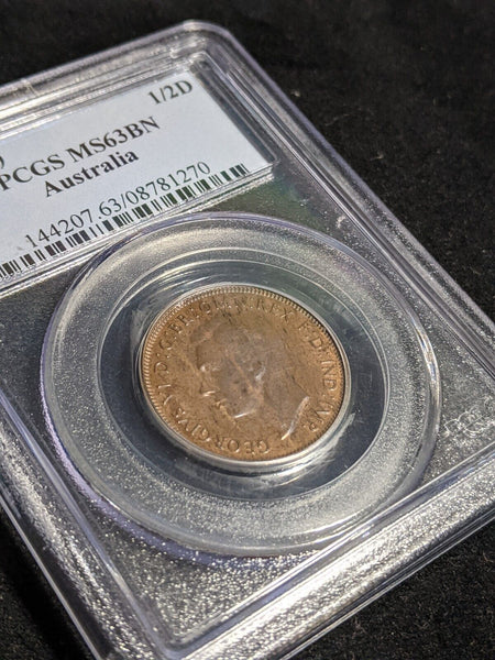 1947 Y Half Penny 1/2d Australia PCGS MS63BN CHOICE UNC #3527