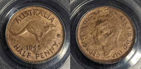1948 Y Half Penny 1/2d Australia PCGS MS62RB UNC #3528