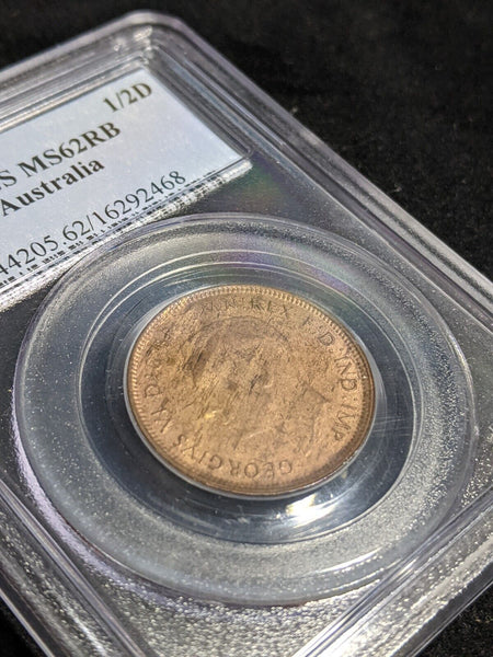1948 Y Half Penny 1/2d Australia PCGS MS62RB UNC #3528