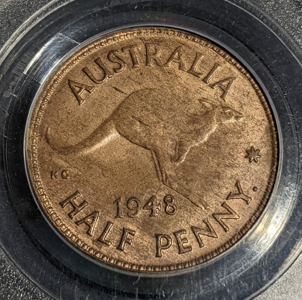 1948 Y Half Penny 1/2d Australia PCGS MS62RB UNC #3528