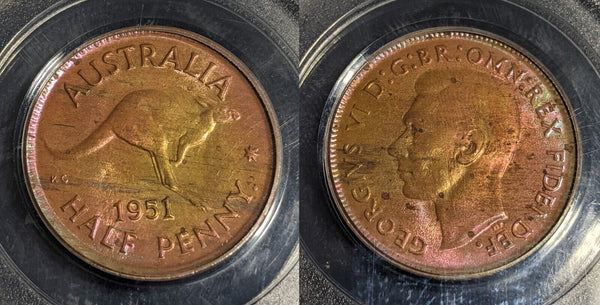 1951 Y  Half Penny 1/2d with dot Australia PCGS MS63RB CHOICE UNC #3529