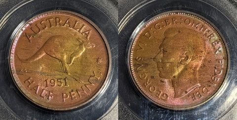1951 Y  Half Penny 1/2d with dot Australia PCGS MS63RB CHOICE UNC #3529