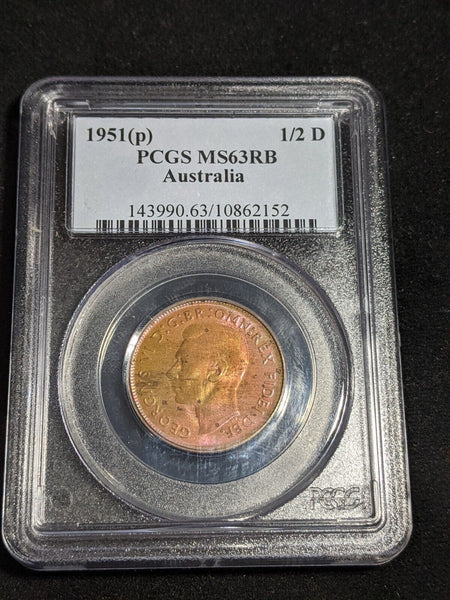 1951 Y  Half Penny 1/2d with dot Australia PCGS MS63RB CHOICE UNC #3529