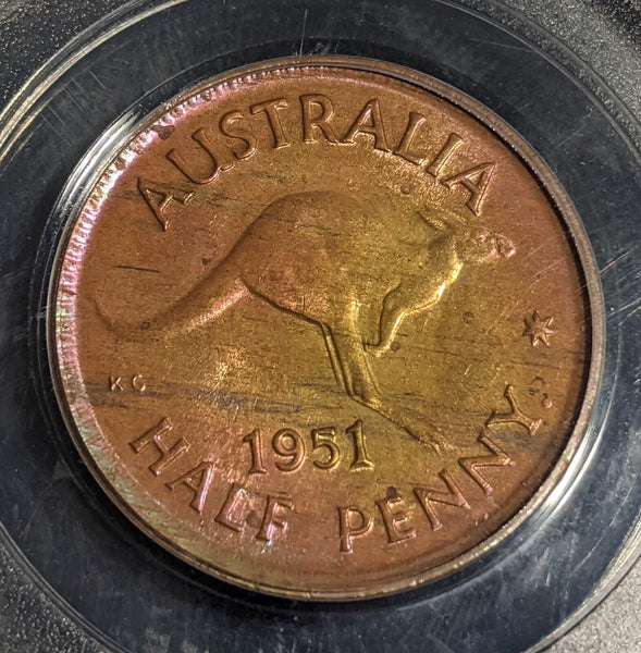 1951 Y  Half Penny 1/2d with dot Australia PCGS MS63RB CHOICE UNC #3529