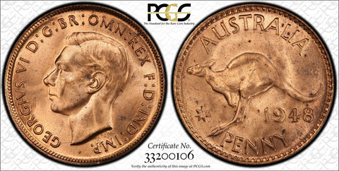1948 Penny 1d Australia PCGS MS64RD GEM UNC #3534
