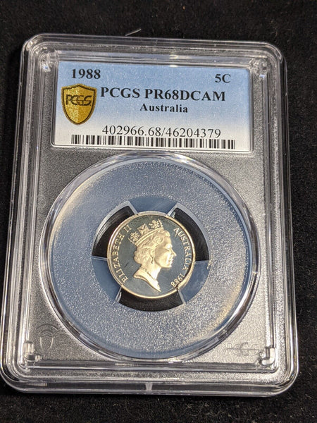 1988 Proof Five Cent 5c Australia PCGS PR68DCAM FDC UNC #3572