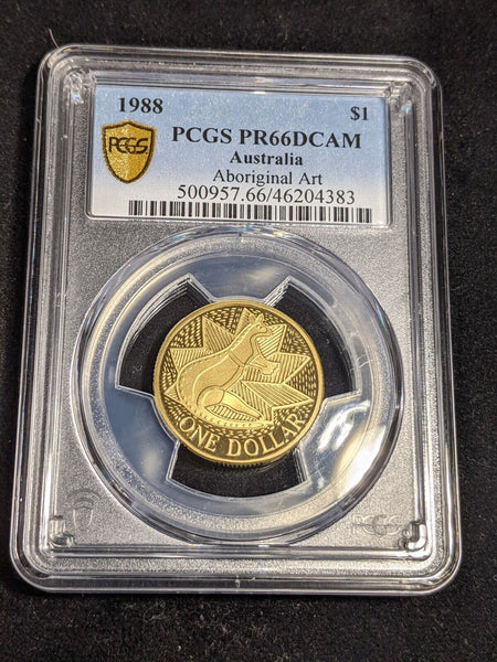 1988 Proof One Dollar $1 Aboriginal Art Australia PCGS PR66DCAM GEM UNC #3573