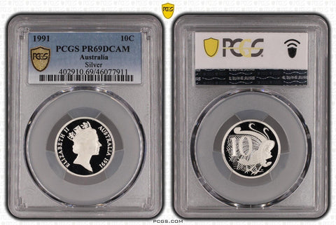 1991 Proof Silver Ten Cent 10c Australia PCGS PR69DCAM FDC UNC #3739