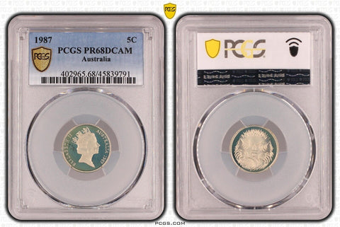 1987 Proof Five Cent 5c Australia PCGS PR68DCAM FDC UNC #3734