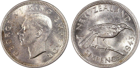 New Zealand 1943 6 Pence Sixpence 6d KM# 8 PCGS MS63 CHOICE UNC #3577