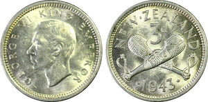 New Zealand 1943 3 Pence Threepence 3d KM# 7 PCGS MS61 UNC #3575