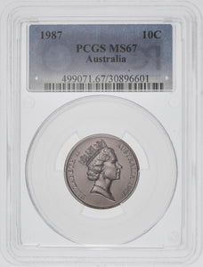 1987 Ten Cent 10c Australia PCGS MS67 FDC GEM UNC #3605