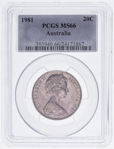 1981 Twenty Cent 20c Australia PCGS MS66 GEM UNC #3615