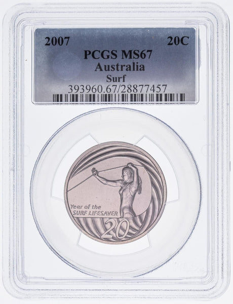 2007 Twenty Cent 20c Surf Lifesaver Australia PCGS MS67 FDC GEM UNC #3627