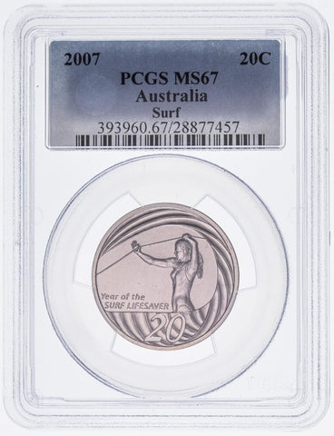 2007 Twenty Cent 20c Surf Lifesaver Australia PCGS MS67 FDC GEM UNC #3627