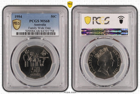 1994 Fifty Cent 50c Family Wide Date Australia PCGS MS68 FDC GEM UNC #3647