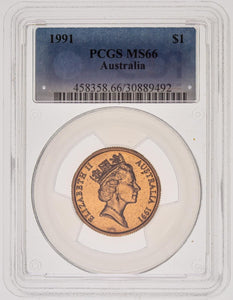 1991 One Dollar $1 Australia PCGS MS66 GEM UNC #3657