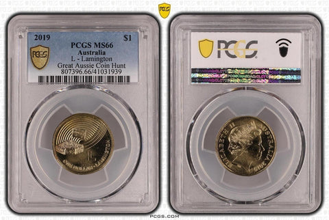 2019 One Dollar $1 L - Lamington Great Aussie Coin Hunt PCGS MS66 GEM UNC #3677