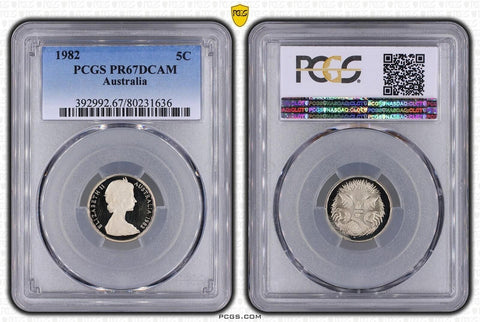 1982 Proof Five Cent 5c Australia PCGS PR67DCAM FDC UNC #3694
