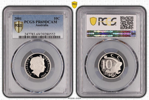 2001 Proof Ten Cent 10c Australia PCGS PR69DCAM FDC UNC #3698