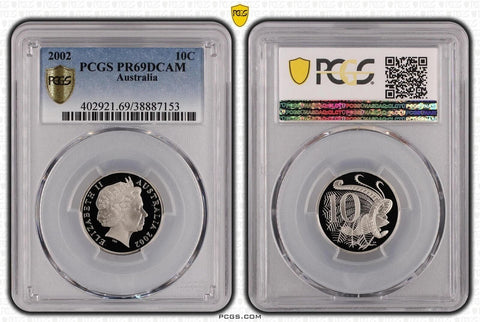 2002 Proof Ten Cent 10c Australia PCGS PR69DCAM FDC UNC #3699