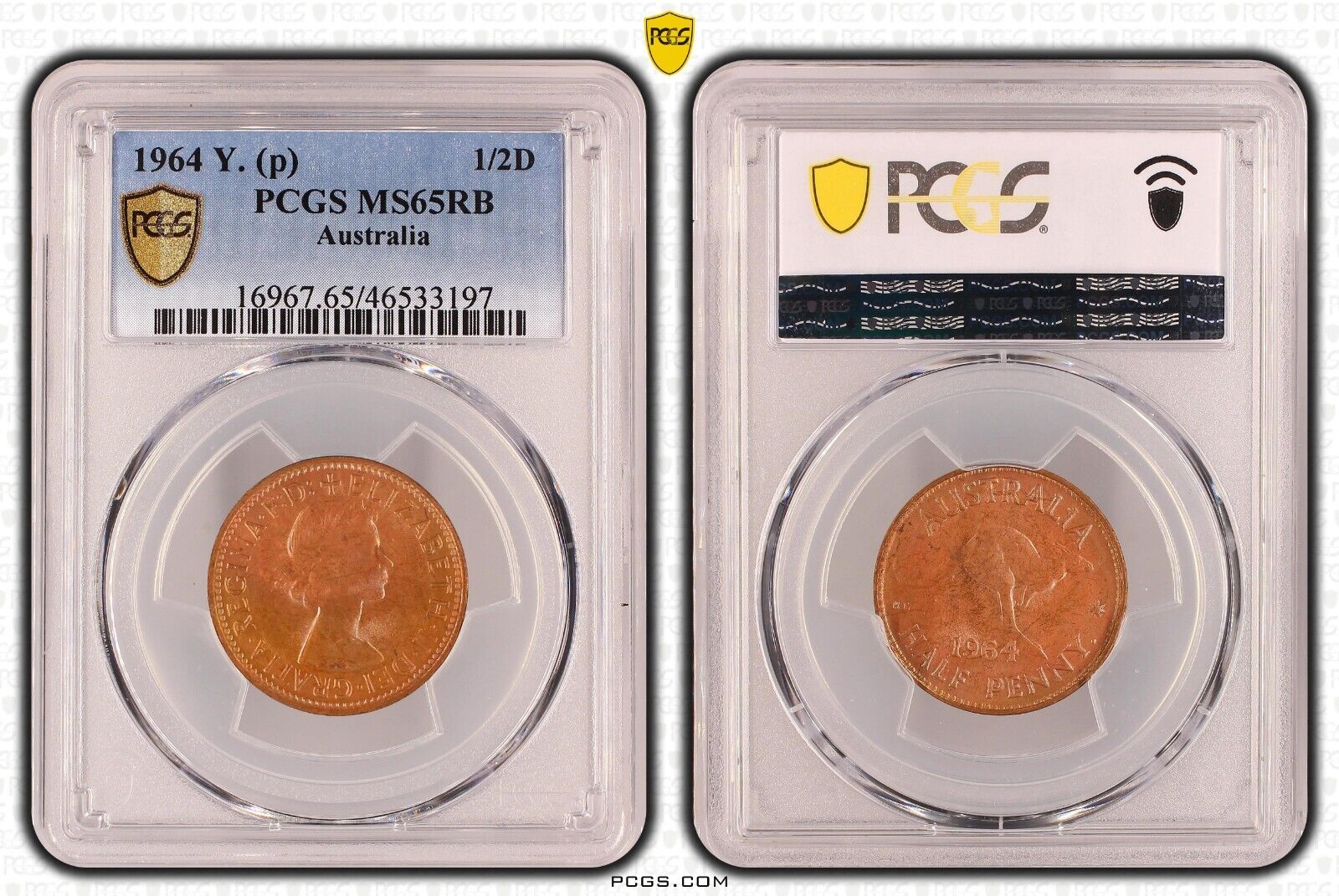 1964 Y. (p) Half Penny 1/2d Australia PCGS MS65RB GEM UNC #3762