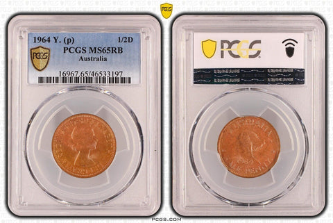 1964 Y. (p) Half Penny 1/2d Australia PCGS MS65RB GEM UNC #3762