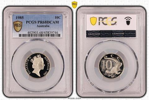 1985 Proof Ten Cent 10c Australia PCGS PR68DCAM FDC UNC #3791