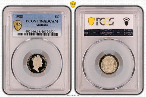 1988 Proof Five Cent 5c Australia PCGS PR68DCAM FDC UNC #3798