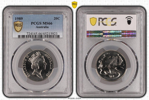 1989 Twenty Cent 20c Australia PCGS MS66 GEM UNC #3799