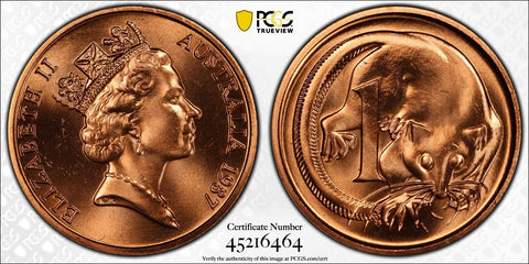 1987 One Cent 1c Australia PCGS MS65RD GEM UNC #3801