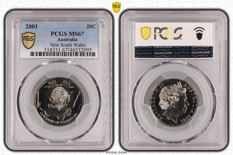 2001 Twenty Cent 20c New South Wales Australia PCGS MS67 FDC GEM UNC #3810