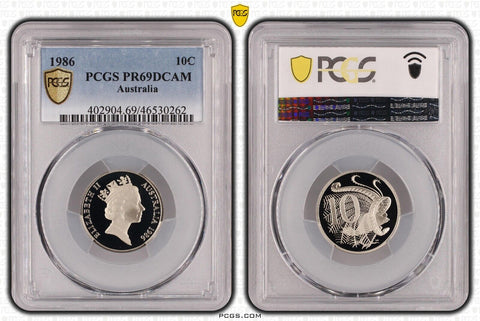 1986 Proof Ten Cent 10c Australia PCGS PR69DCAM FDC UNC #3824