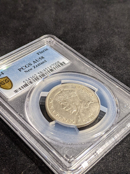 New Zealand 1934 Florin 2/-  KM# 4 PCGS AU58 aUNC #3834