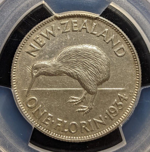 New Zealand 1934 Florin 2/-  KM# 4 PCGS AU58 aUNC #3834