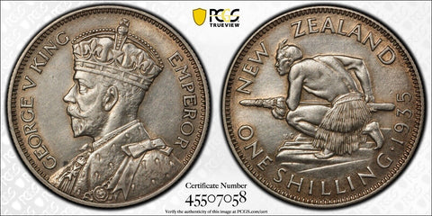 New Zealand 1935 Shilling 1/-  KM# 3 PCGS AU55 aUNC #3832