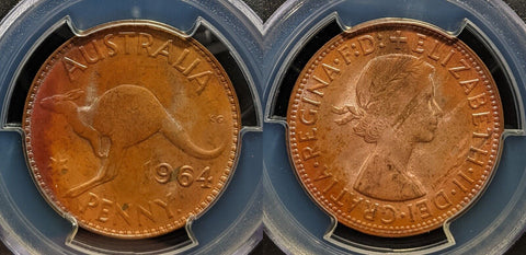 1964 Y One Penny 1d Australia PCGS MS63RB CHOICE UNC #3840