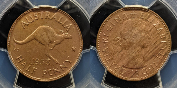 1953 A Half Penny 1/2d Australia PCGS MS63RB CHOICE UNC #3842