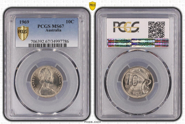 1969 Ten Cent 10c Australia PCGS MS67 GEM UNC #3853