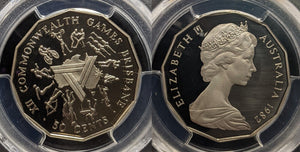 1982 Proof Fifty Cent 50c Commonwealth Games PCGS PR68DCAM FDC UNC #3856