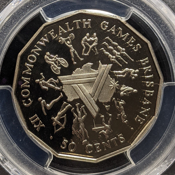 1982 Proof Fifty Cent 50c Commonwealth Games PCGS PR68DCAM FDC UNC #3856