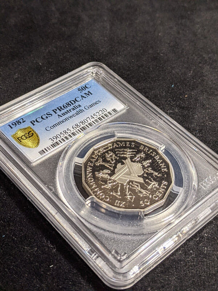 1982 Proof Fifty Cent 50c Commonwealth Games PCGS PR68DCAM FDC UNC #3856