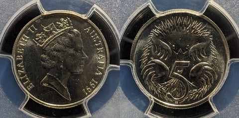 1991 Five Cent 5c Australia PCGS MS66 GEM UNC #3876